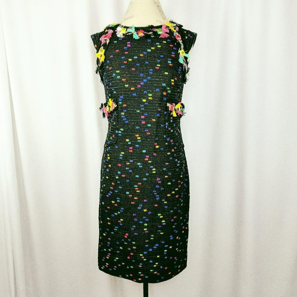 Per Se Black Tweed Beaded Shift Dress